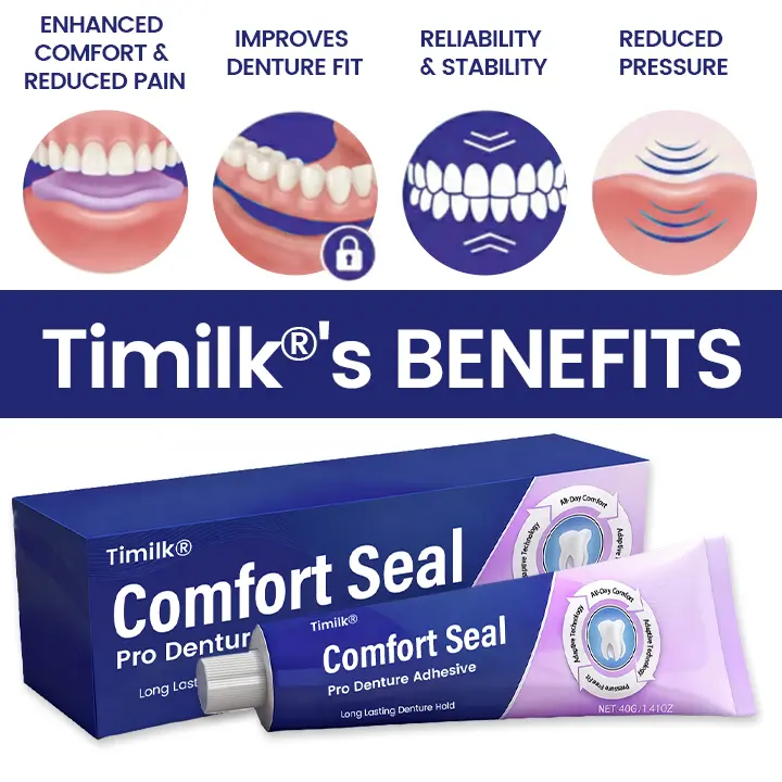 🔥 LIMITED SPECIAL OFFER 🔥 Timilk® Comfort Seal Pro Denture Adhesive🦷💜FDA Certified (Clinically Proven 96- Hour Lock Hold for Secure, Comfortable & Zinc-Free Denture Fit) (Copy)